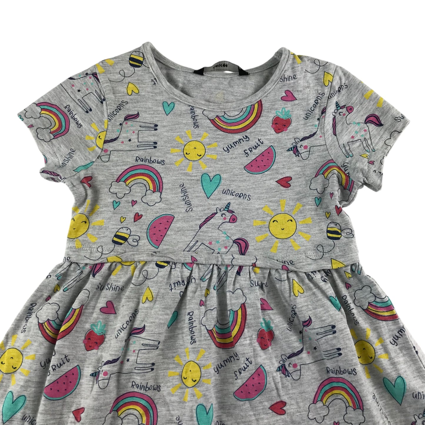 George dress 5-6 years grey graphic unicorn and sun print short sleeve