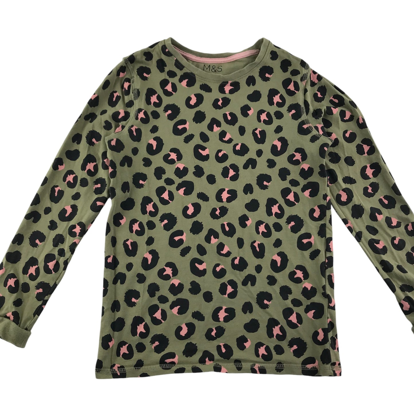 M&S pyjama set 9-10 years khaki green leopards spot pattern long sleeve