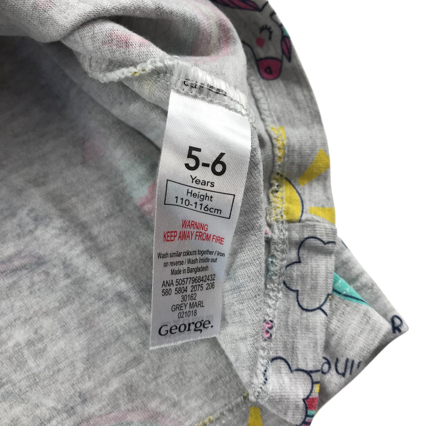 George dress 5-6 years grey graphic unicorn and sun print short sleeve