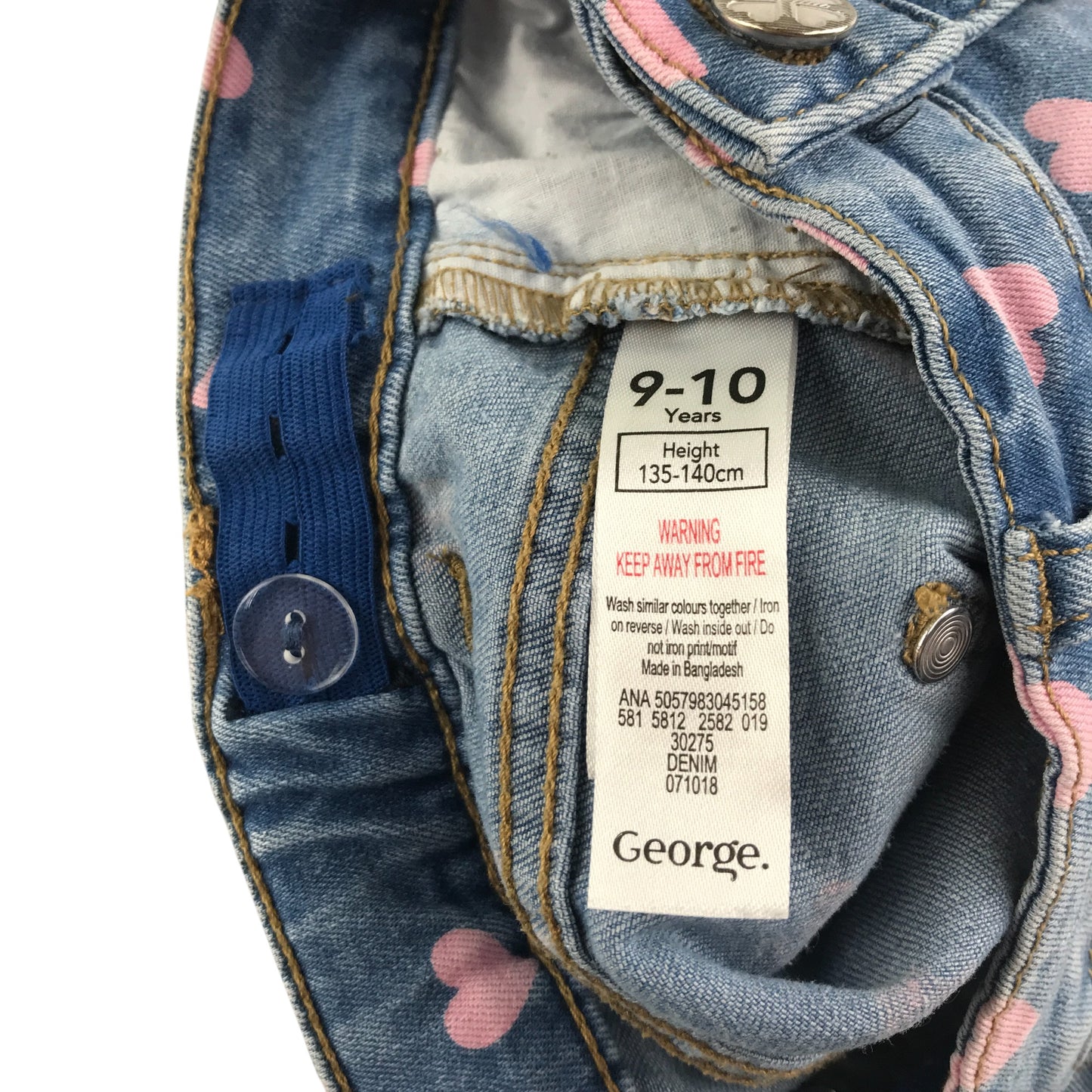 M&S shorts 9-10 years blue denim with pink love heart print
