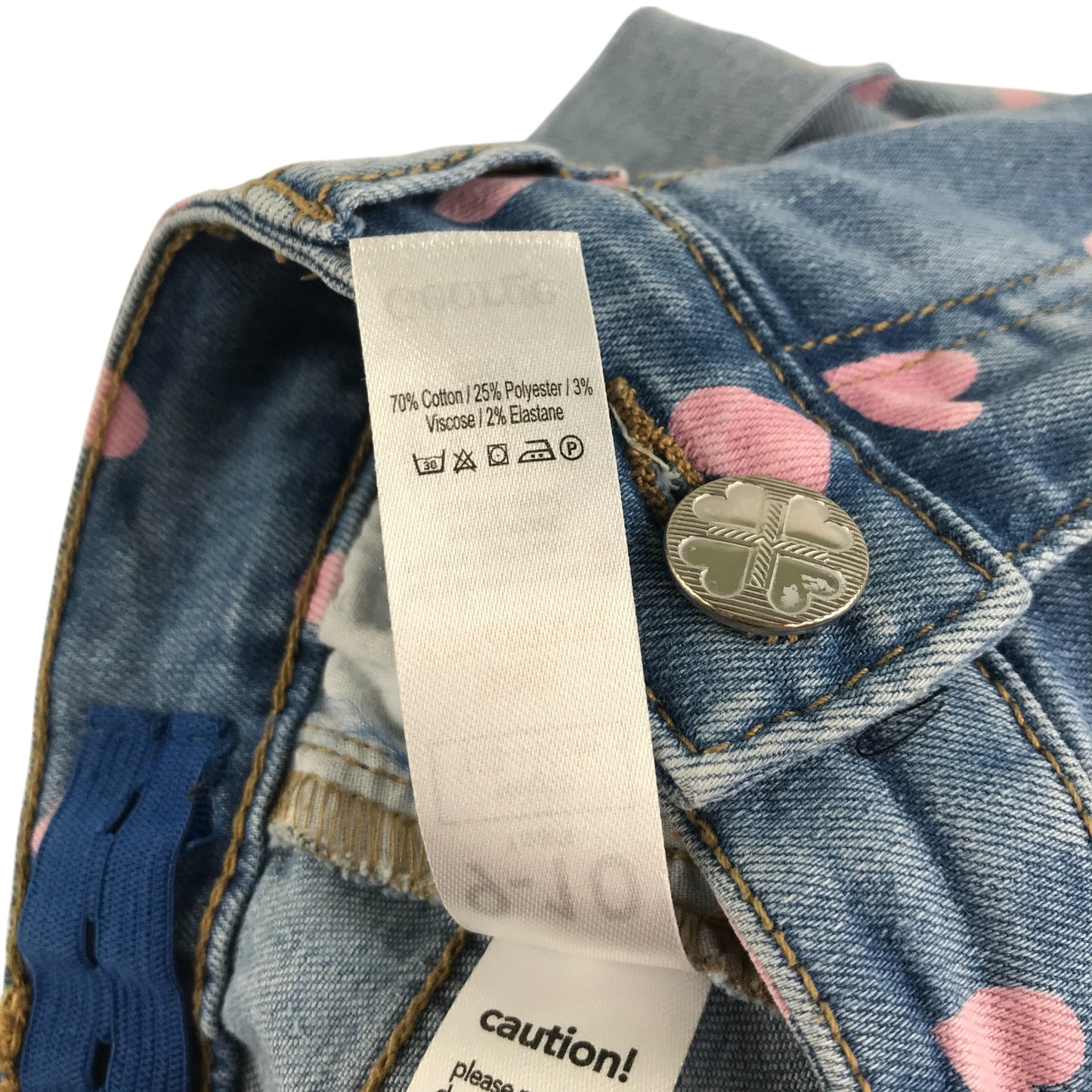M&S shorts 9-10 years blue denim with pink love heart print