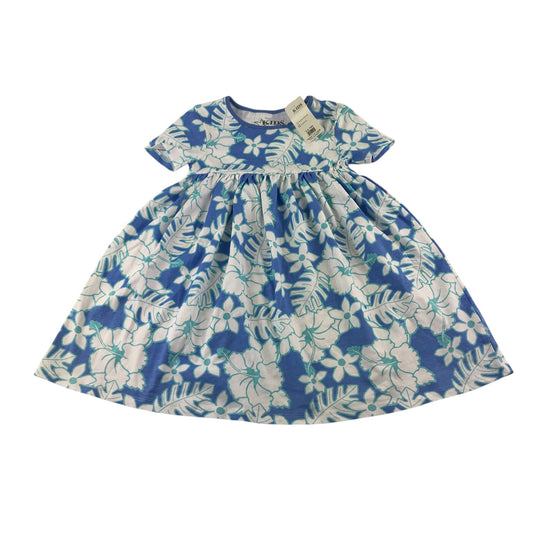 Peacocks dress 5-6 years blue and white foliage pattern cotton