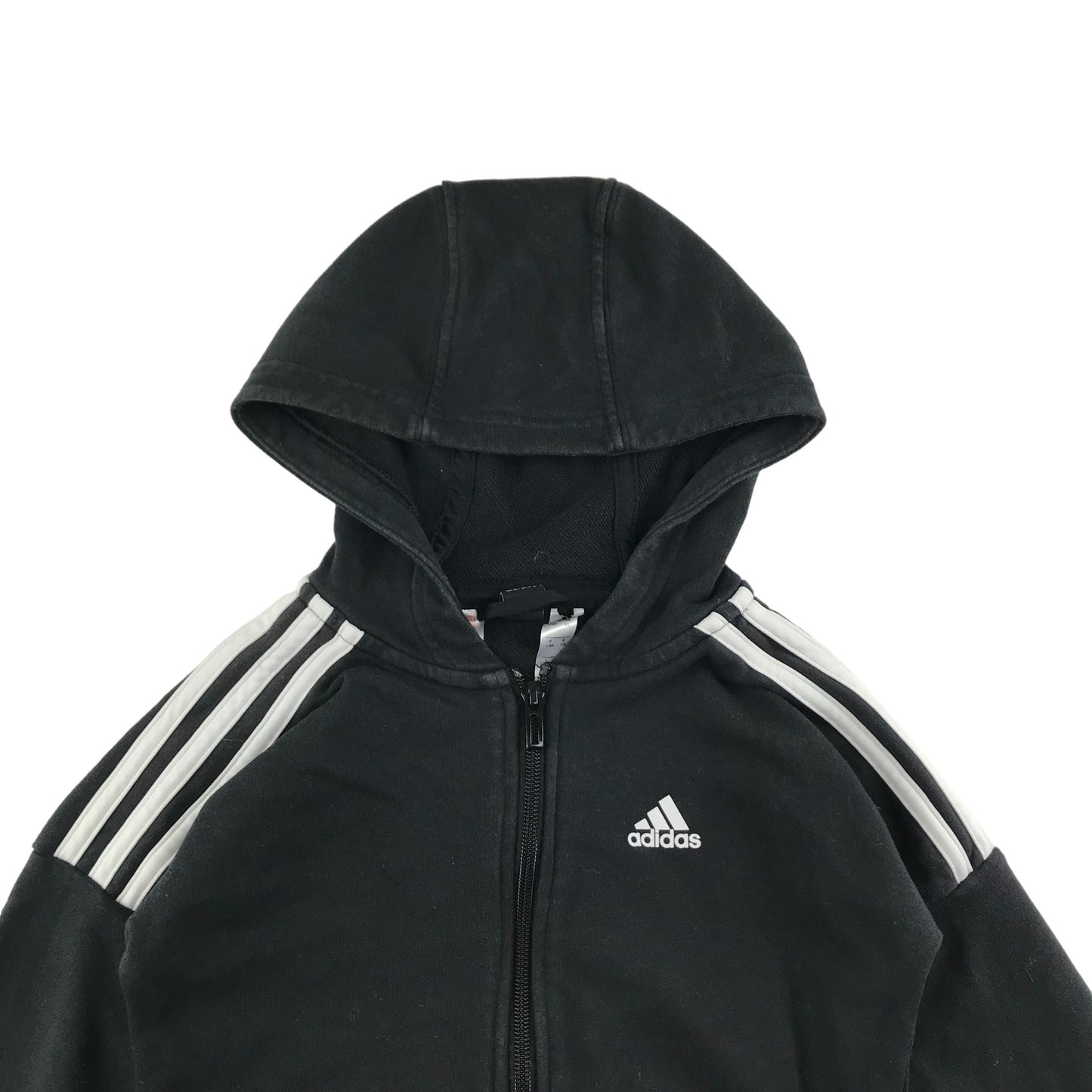 Adidas Hoodie Age 7 Black Classic Zipper Top Three Stripe Shoulder Design