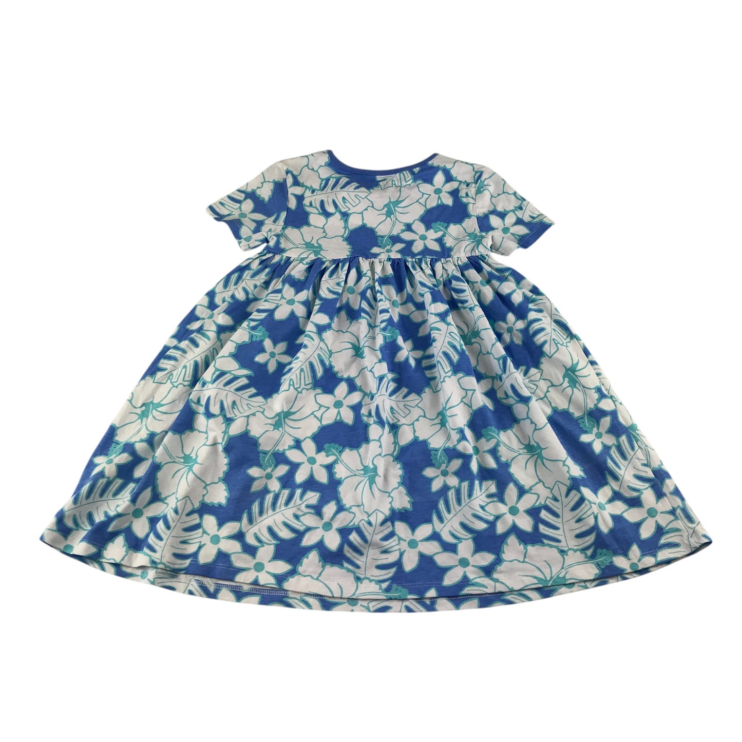 Peacocks dress 5-6 years blue and white foliage pattern cotton