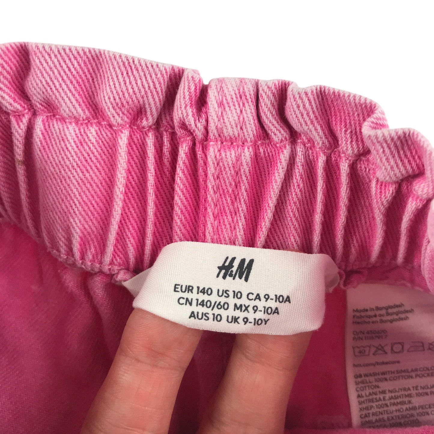 H&M shorts 9-10 years pink denim plain elasticated waist cotton