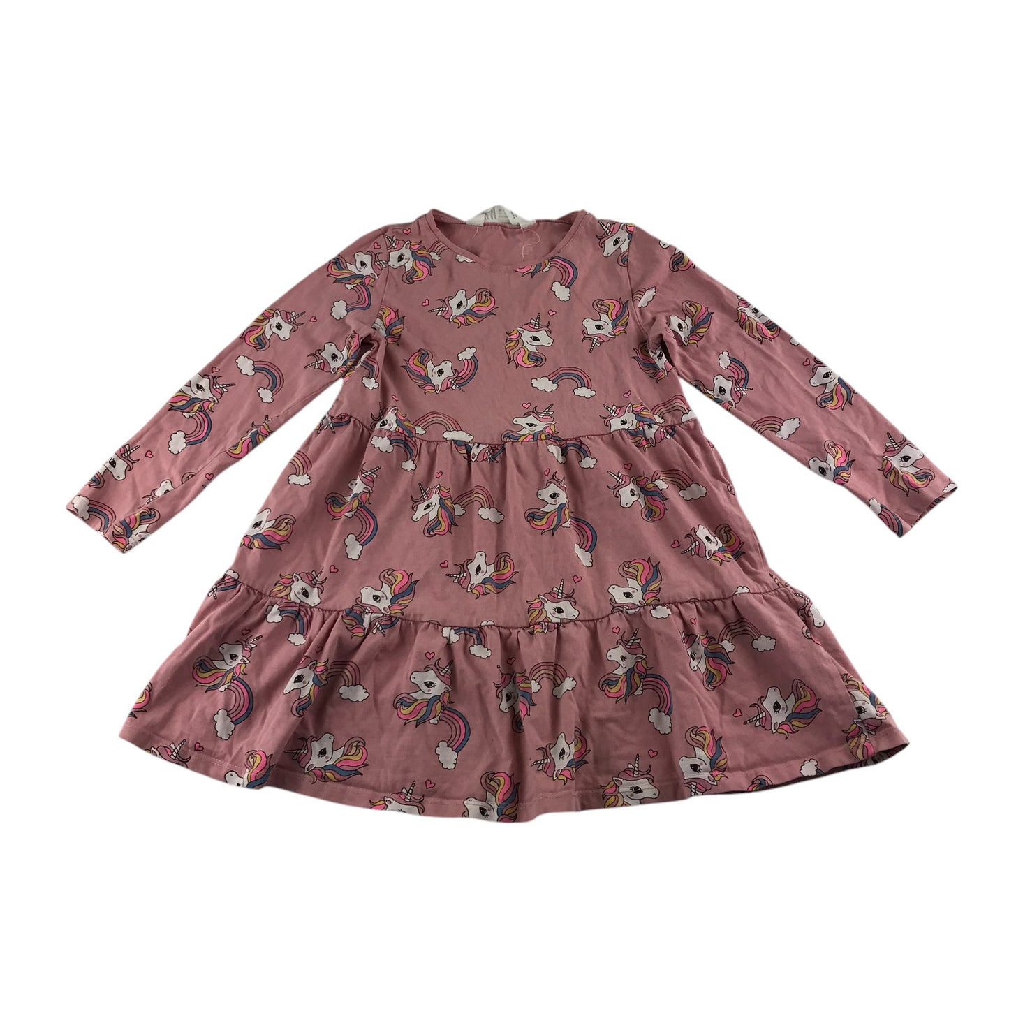 H&M dress 5-6 years burnt red unicorn print cotton