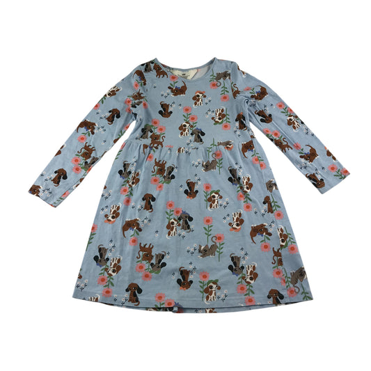 H&M dress 5-6 years light blue puppies print long sleeve cotton