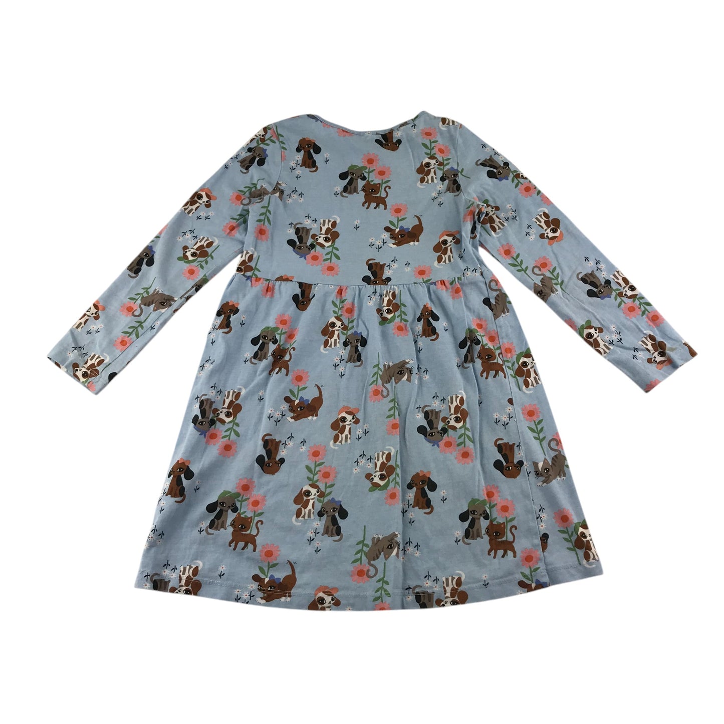 H&M dress 5-6 years light blue puppies print long sleeve cotton