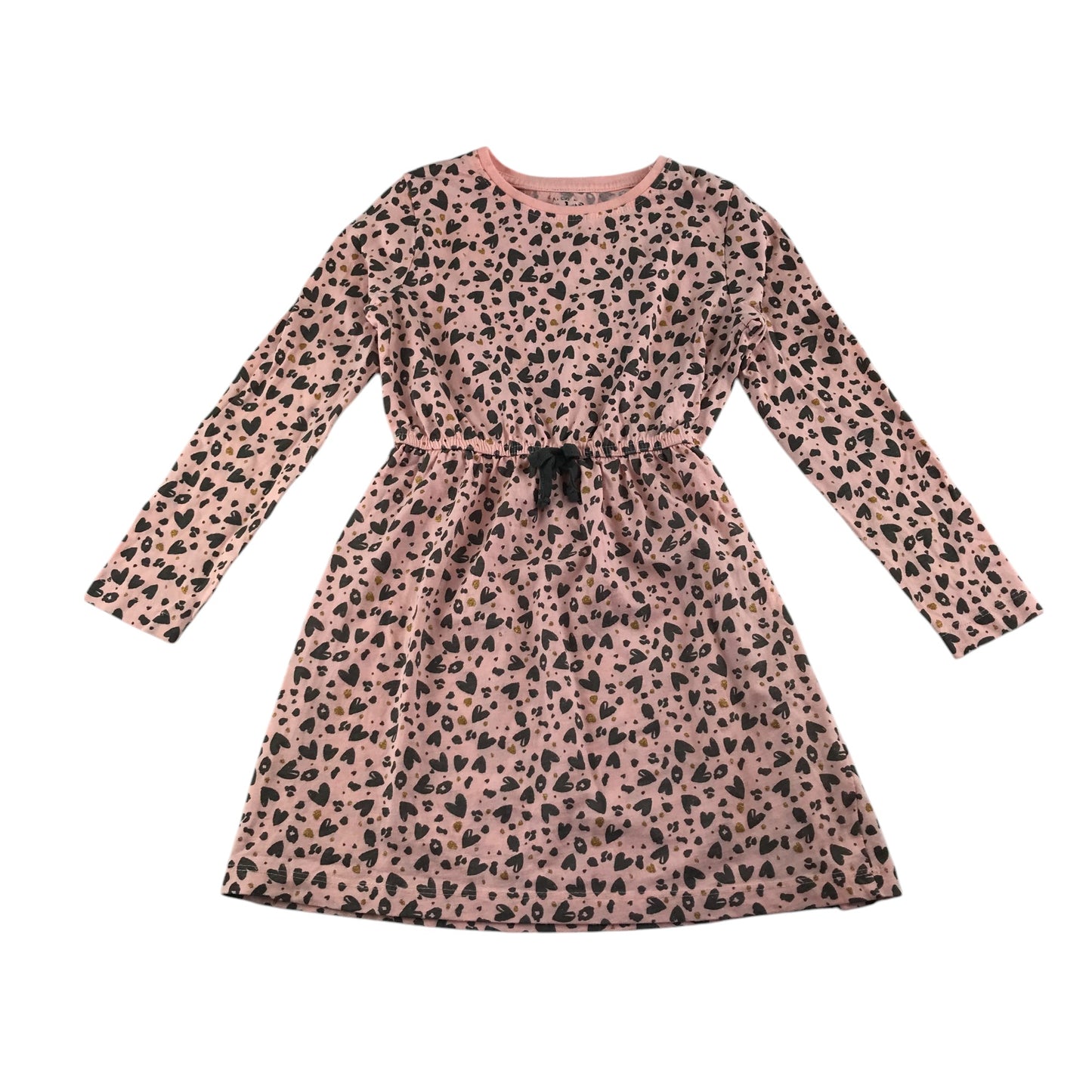 M&Co dress 5-6 years pink love heart spotted pattern cotton