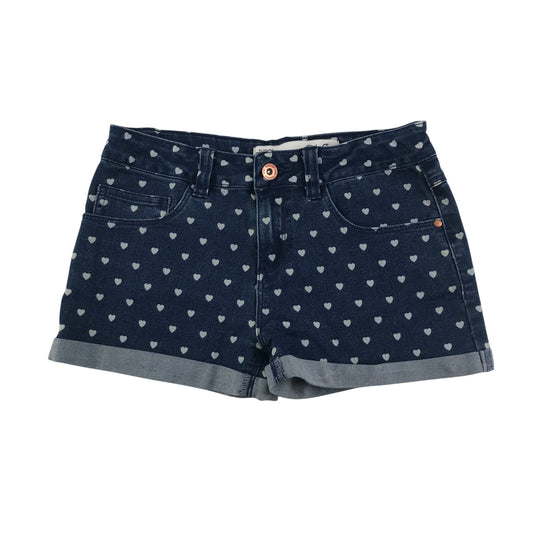 Primark shorts 11-12 years navy denim with love heart print