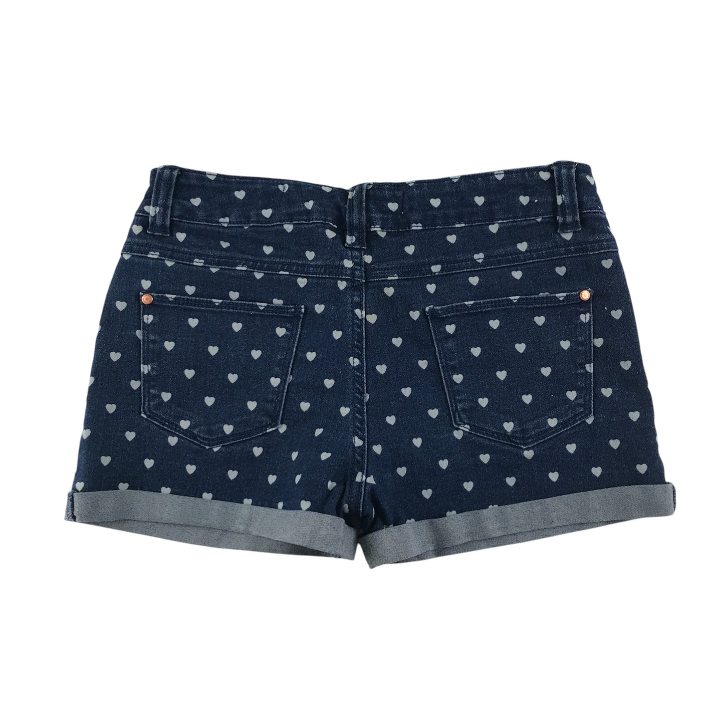 Primark shorts 11-12 years navy denim with love heart print