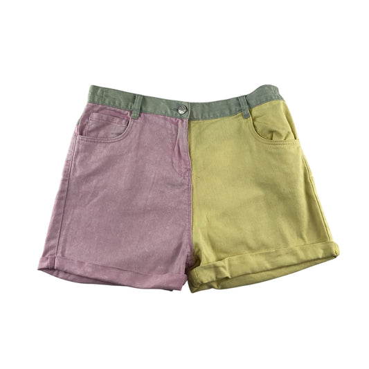 Nutmeg shorts 13-14 years yellow pink and green block colour denim cotton