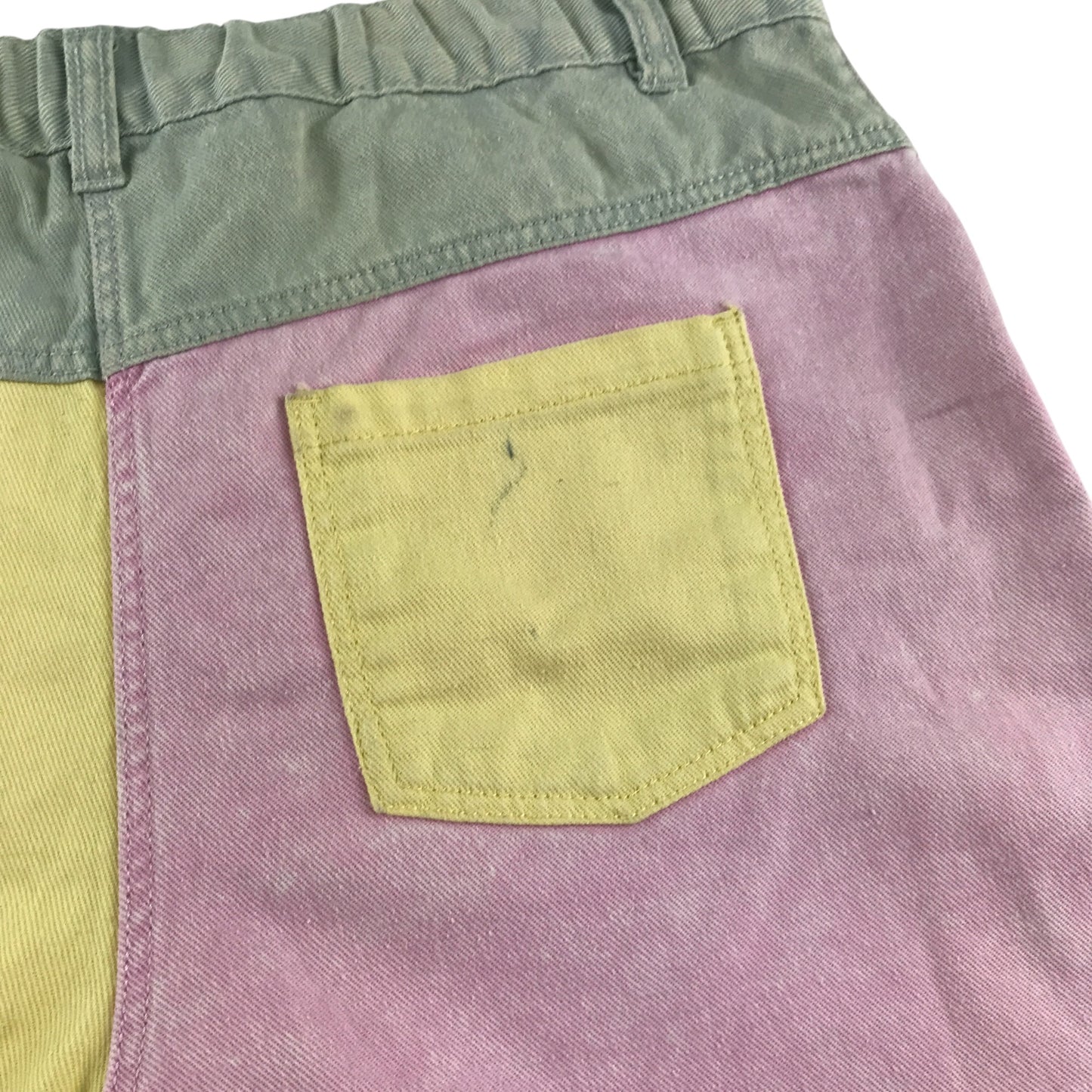 Nutmeg shorts 13-14 years yellow pink and green block colour denim cotton