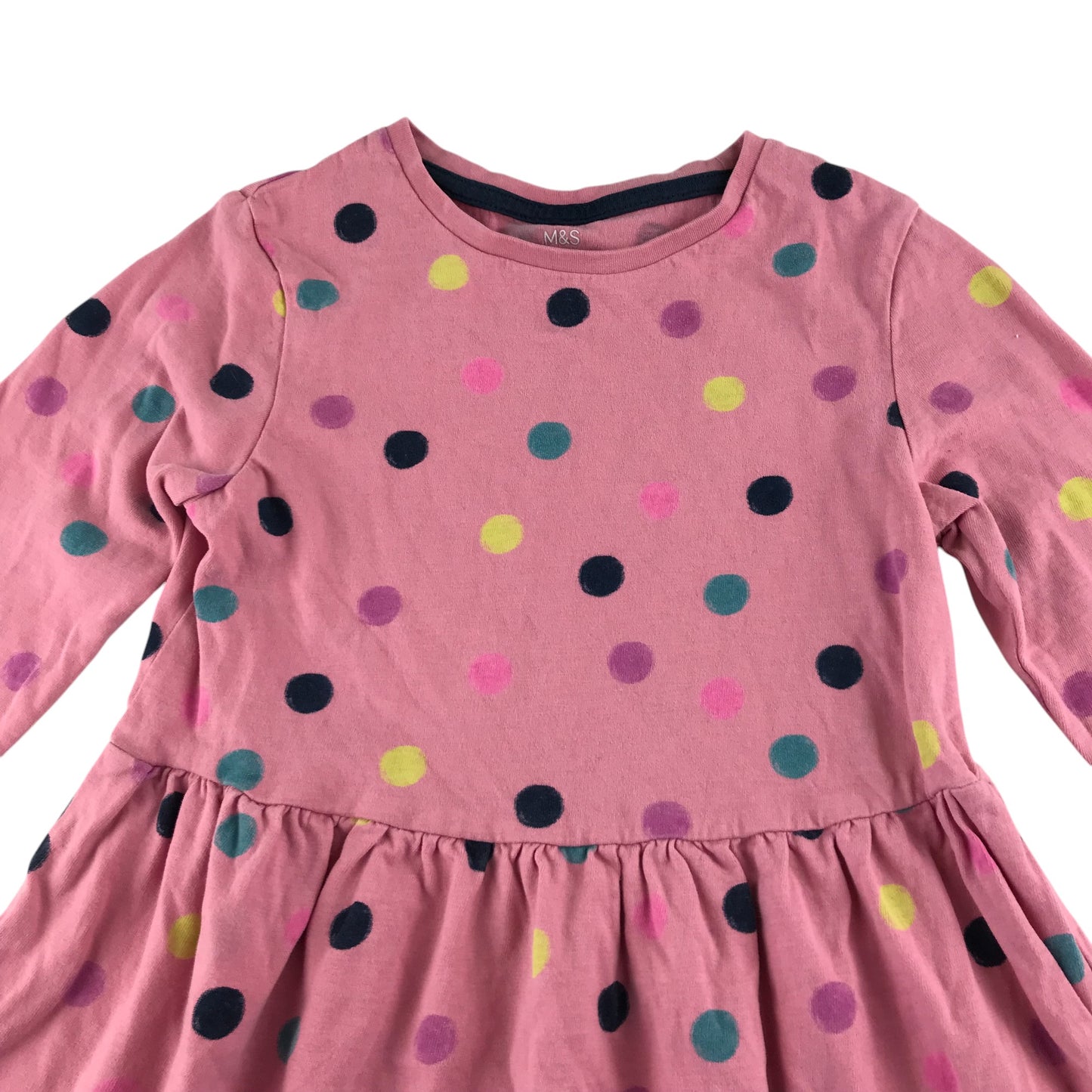 M&S dress 6-7 years pink long sleeve polka dot