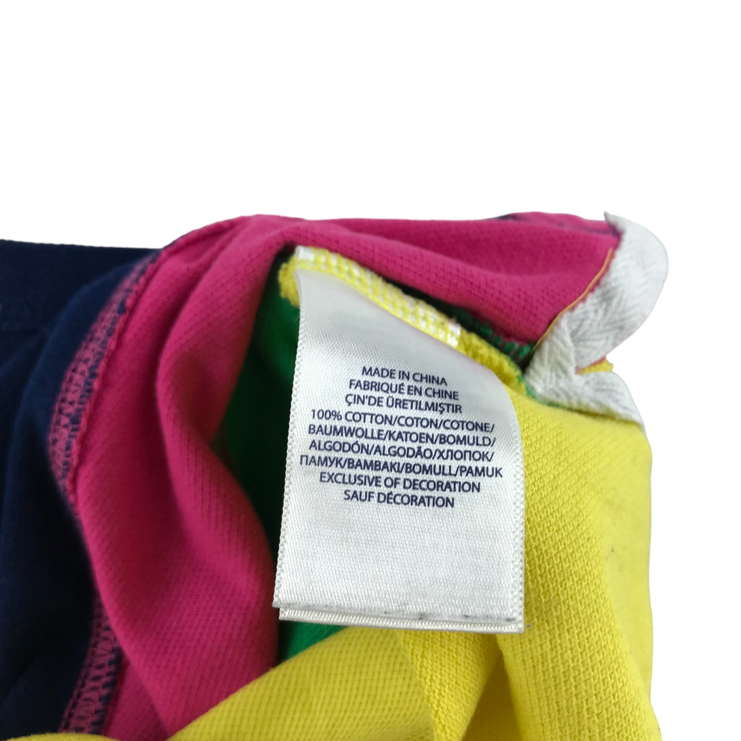 Ralph Lauren Polo Shirt Age 5 Navy Pink Green Yellow Panelled Short Sleeve Cotton
