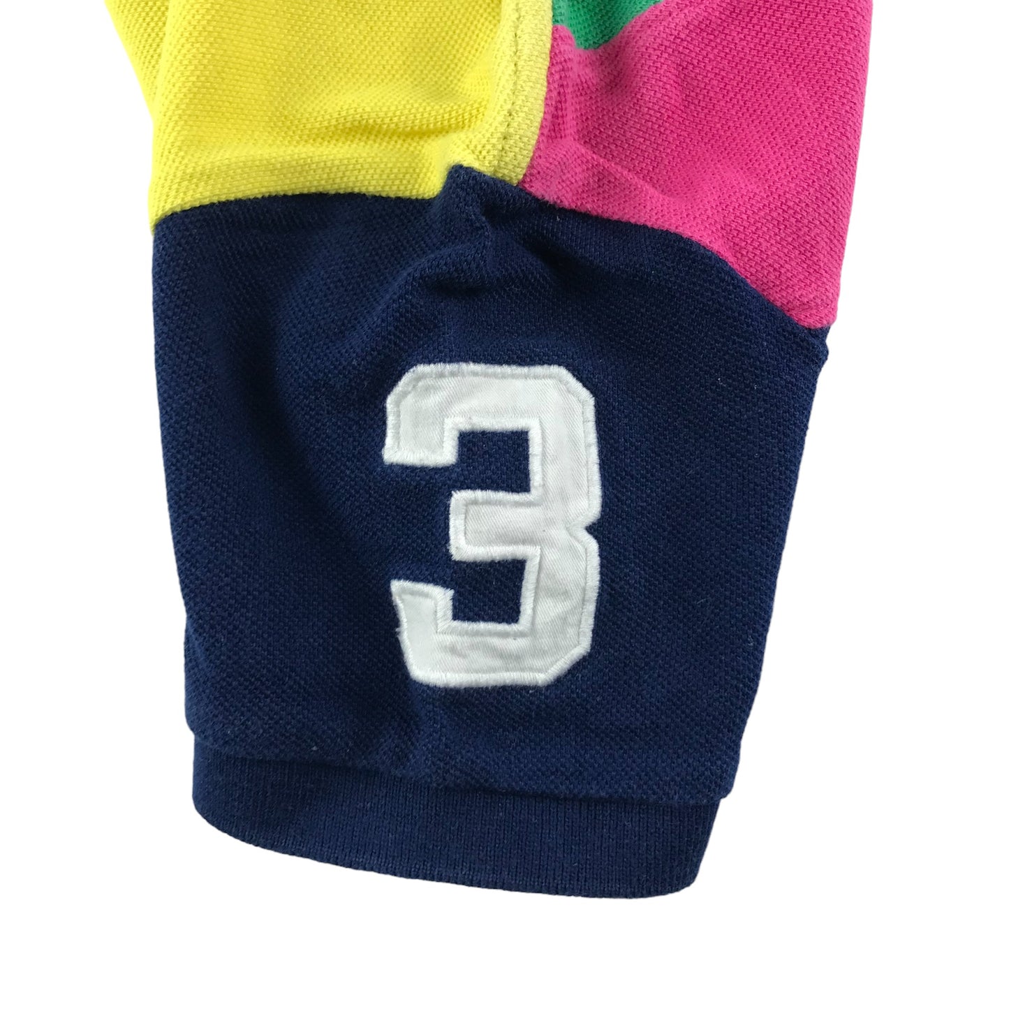 Ralph Lauren Polo Shirt Age 5 Navy Pink Green Yellow Panelled Short Sleeve Cotton