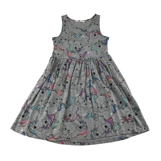 H&M dress 9-10 years grey unicorn graphic print design