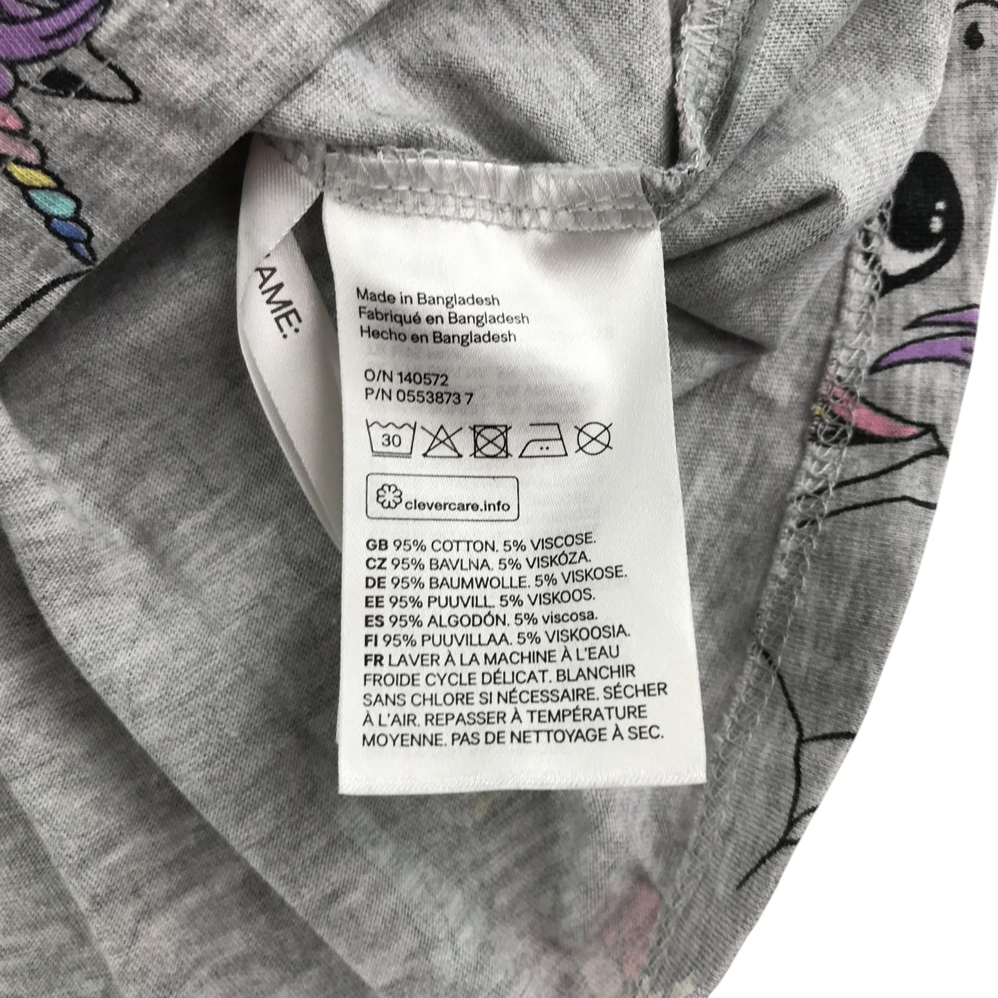 H&M dress 9-10 years grey unicorn graphic print design