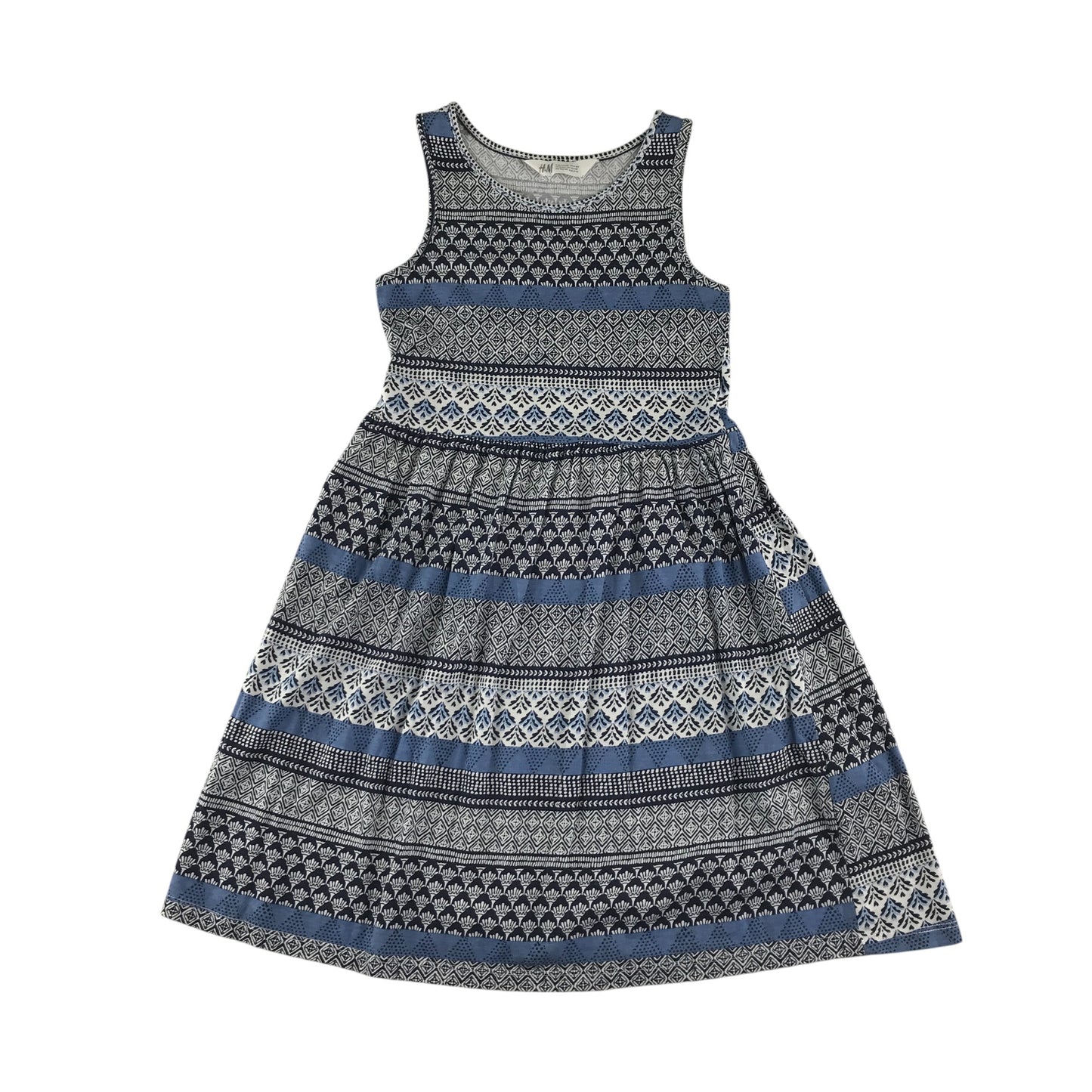 H&M dress 9-10 years navy and white pattern design print cotton