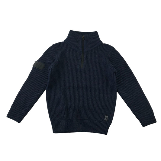 Next jumper 7 years navy plain vertical textured half zipper