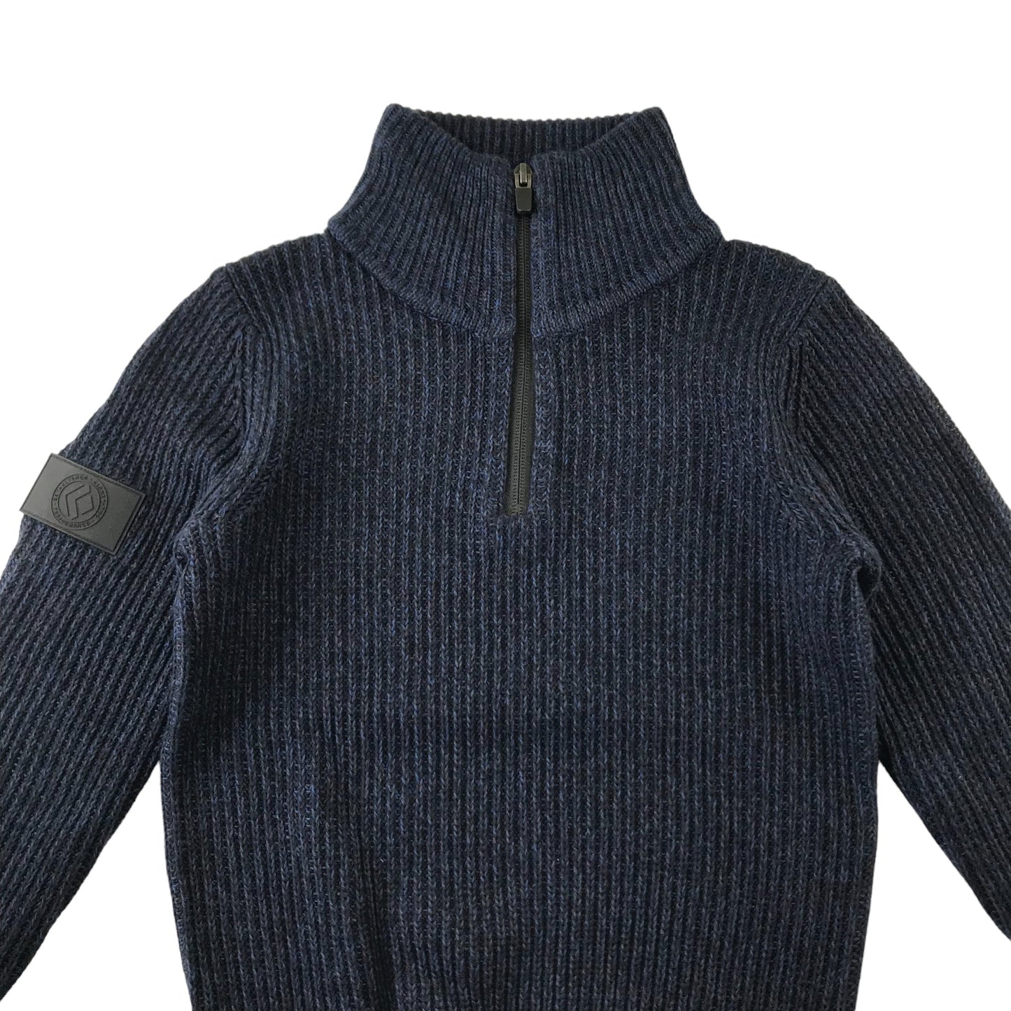 Next jumper 7 years navy plain vertical textured half zipper