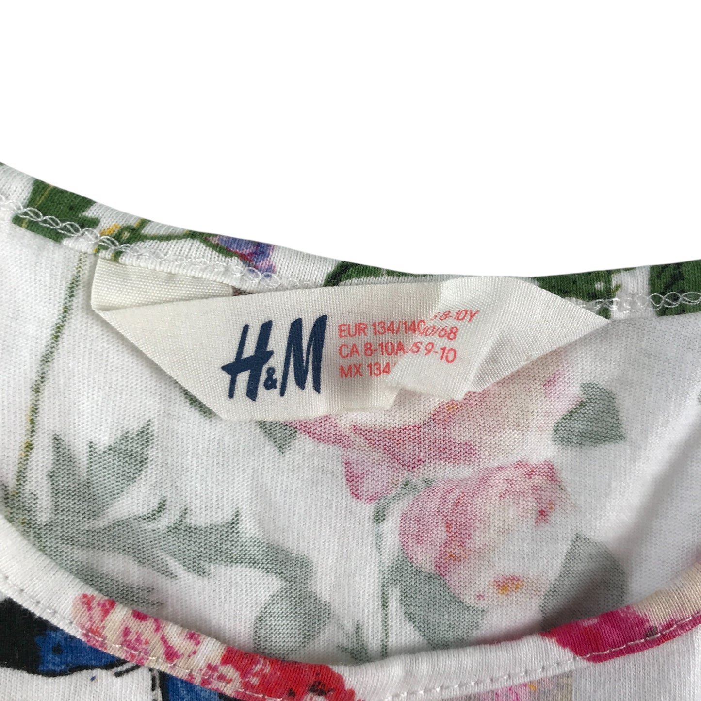 H&M dress 9-10 years white floral and butterfly print cotton
