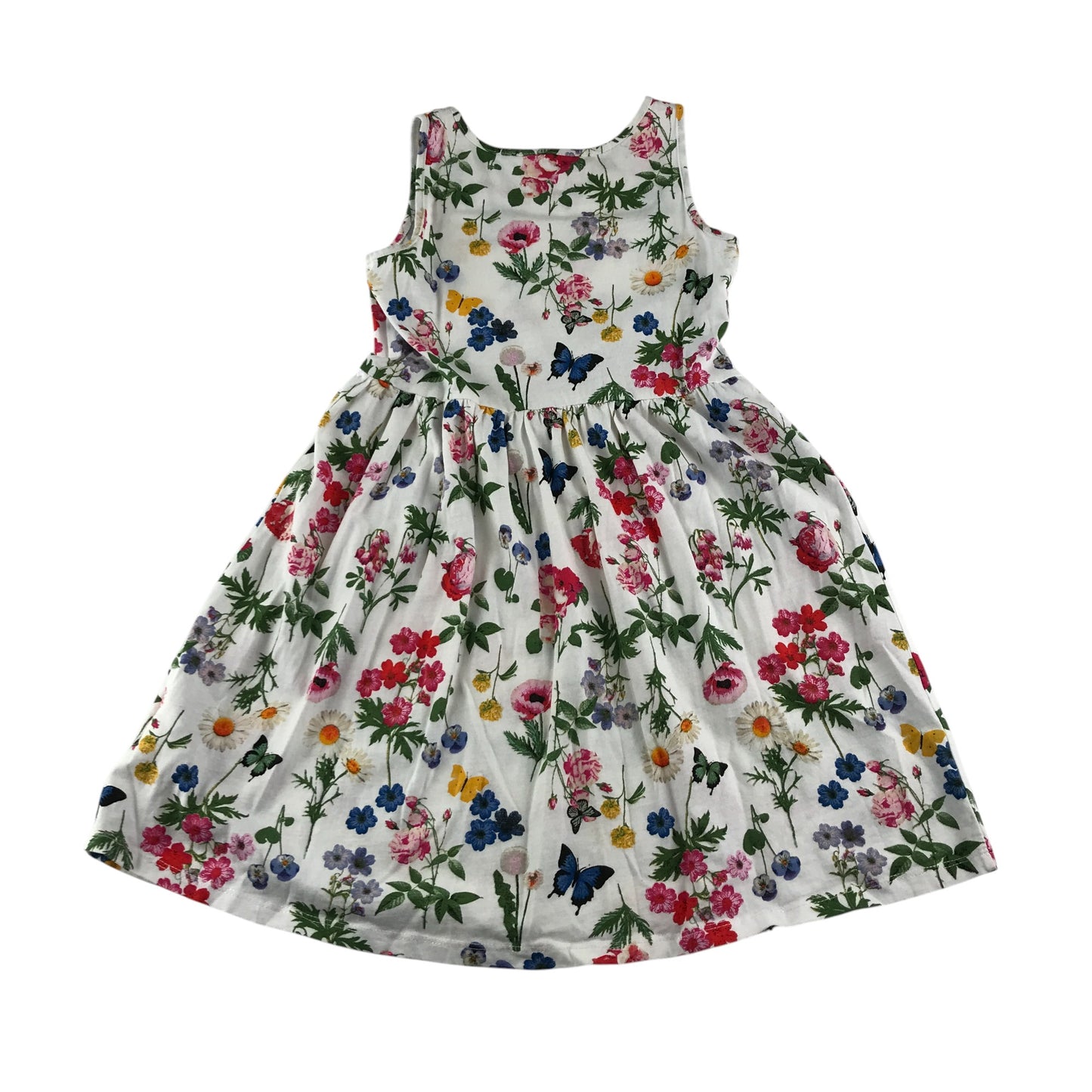 H&M dress 9-10 years white floral and butterfly print cotton