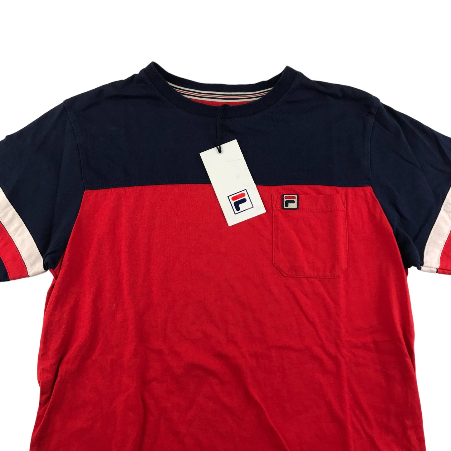 Fila T-shirt Size S Red Navy Panelled Short Sleeve Cotton