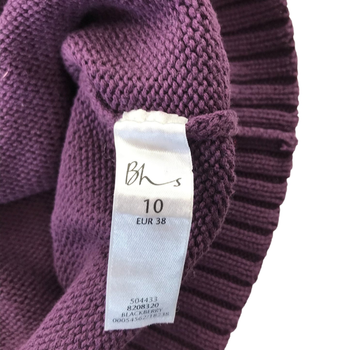 Bhs jumper women's size 10 purple plain half zipper turtle neck