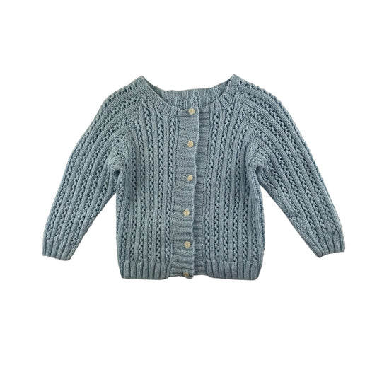 Handknitted cardigan 9-10 years light blue cable knit