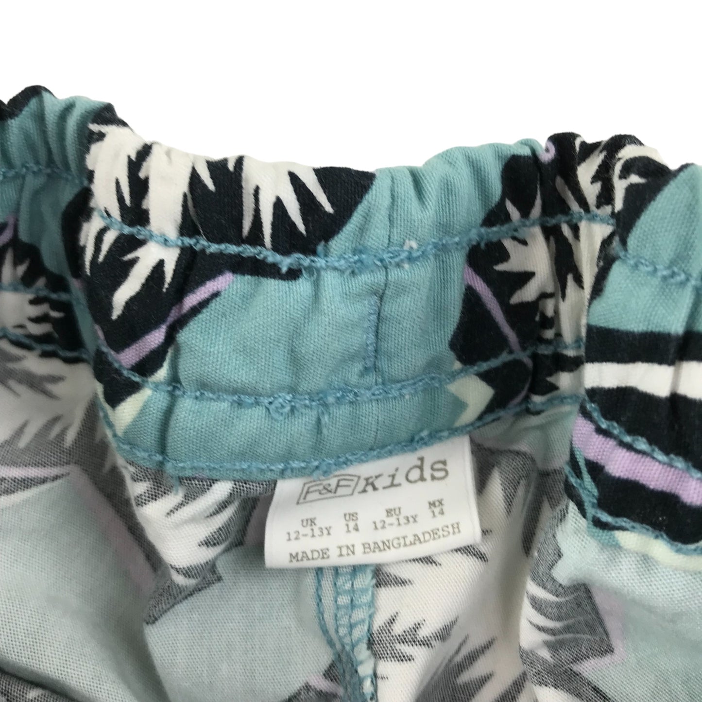 F&F Shirt and Shorts Bundle Age 11 Light Blue Palm Trees Print Cotton