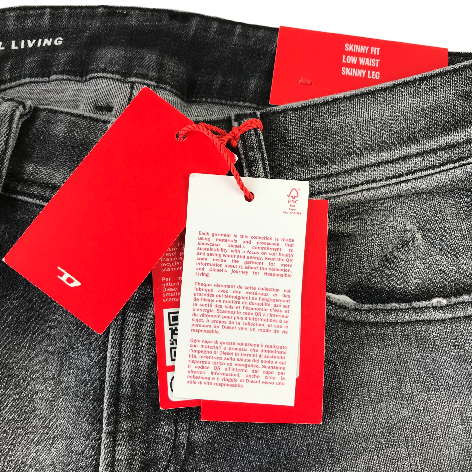 Diesel jeans W28 L32 grey stone wash effect skinny fit low waist