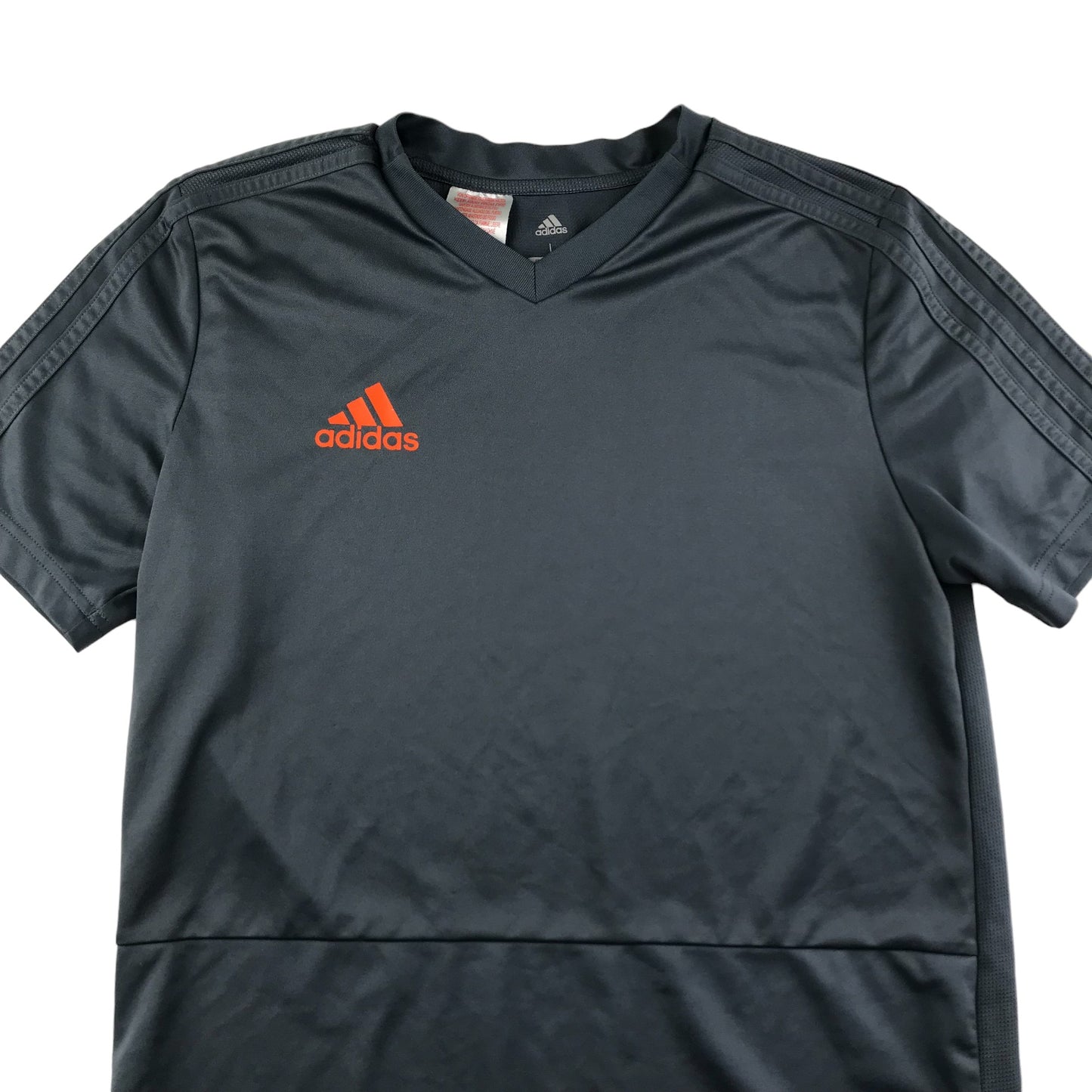 Adidas Sport T-shirt Age 13 Grey Short Sleeve Orange Logo