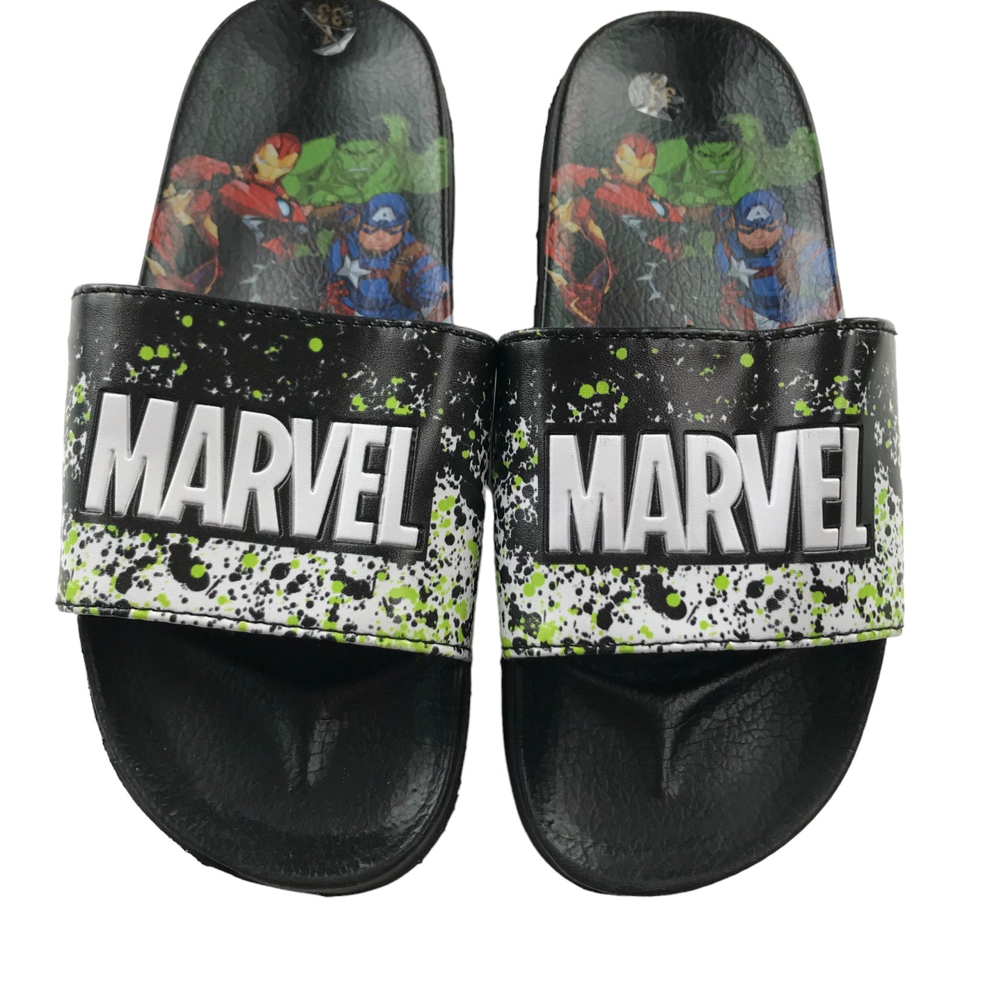 Sliders Shoe Size 1 Black and White Marvel Avengers Graphics Sandals