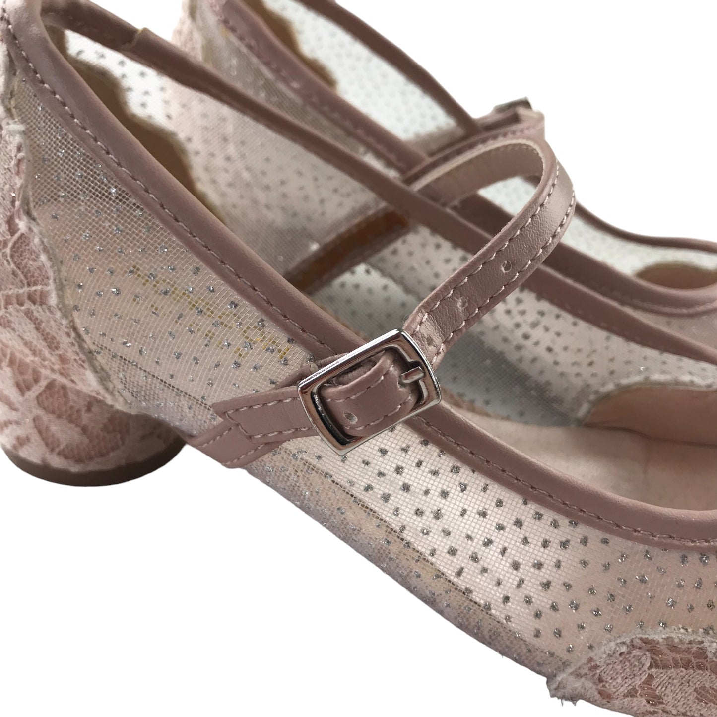 Monsoon heeled pumps shoe size 12 junior light pink mesh lace style with buckles