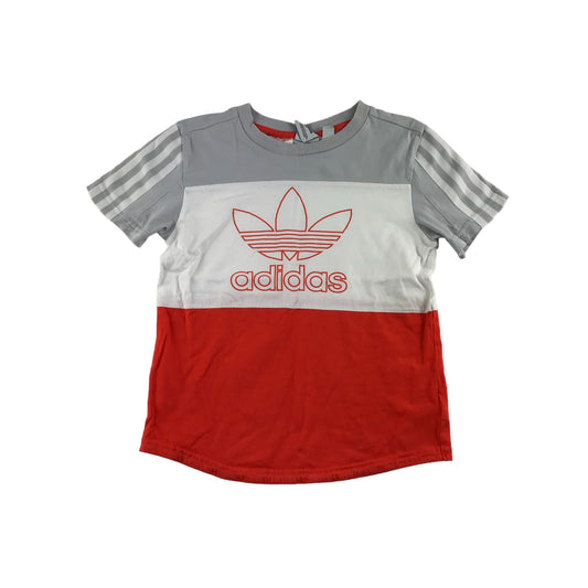 Adidas T-shirt Age 7 Red White Grey Panelled Short Sleeve Cotton
