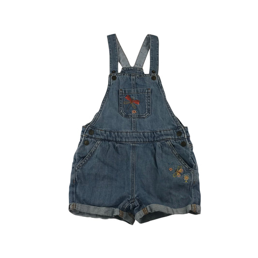 M&S dungaree shorts 5-6 years blue denim middle pocket with sequin dragonfly cotton