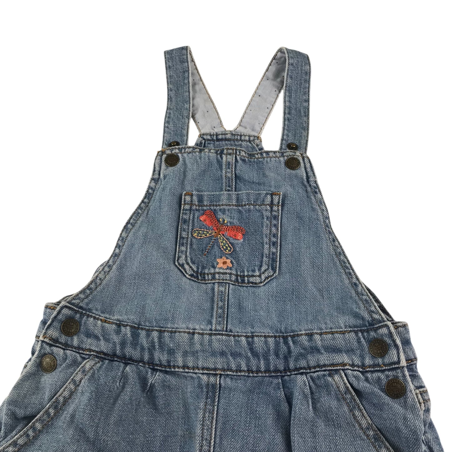 M&S dungaree shorts 5-6 years blue denim middle pocket with sequin dragonfly cotton