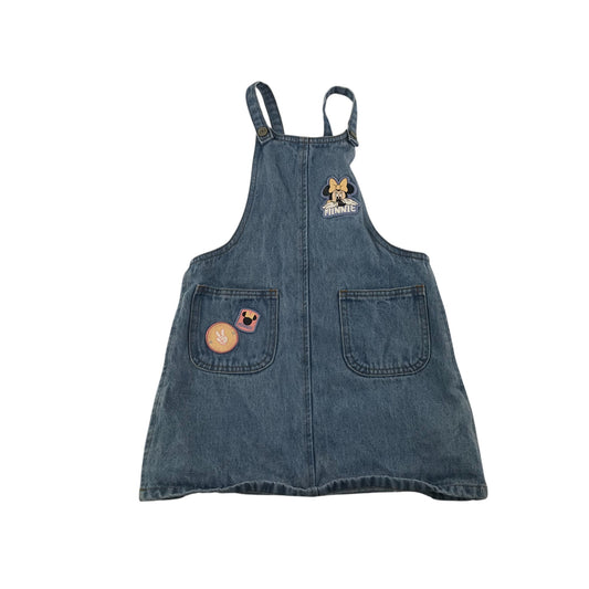 Disney dungaree dress 5-6 years blue denim with patches cotton