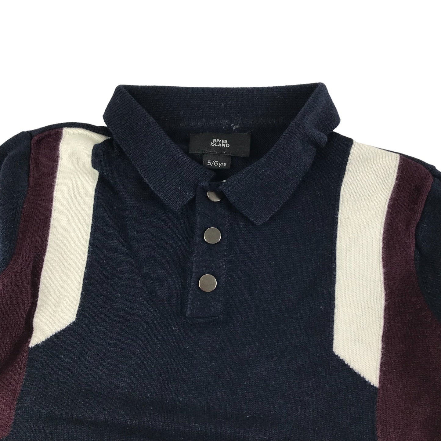 River Island Polo Shirt Age 5 Navy Red White Burgundy Panelled Long Sleeve