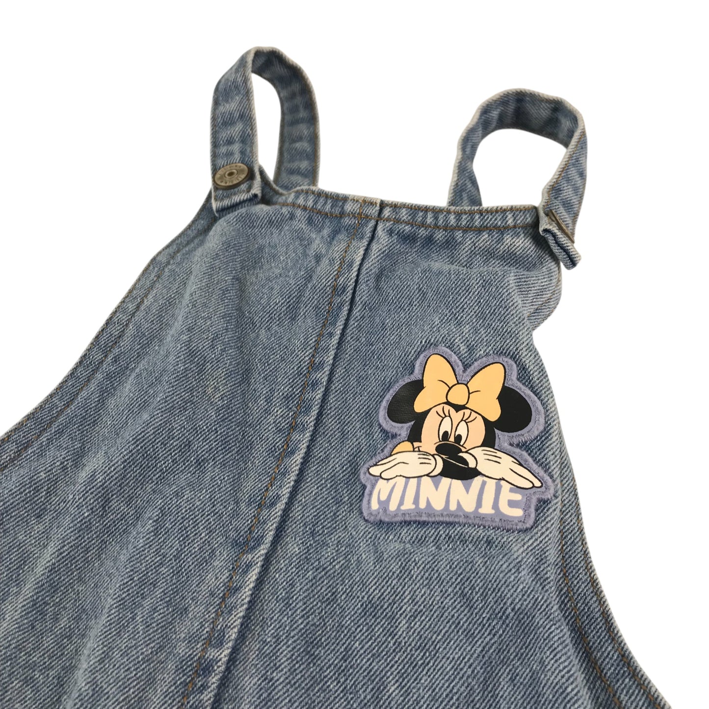 Disney dungaree dress 5-6 years blue denim with patches cotton