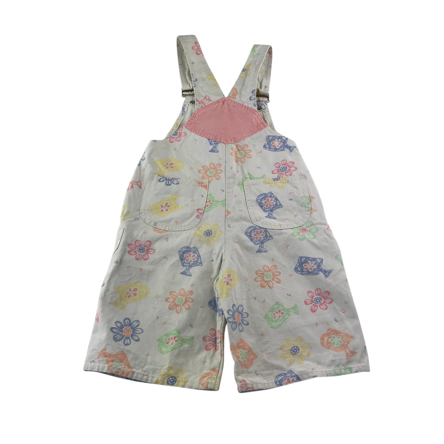 Kute dungaree shorts 7-8 years white denim floral colourful gardening design cotton