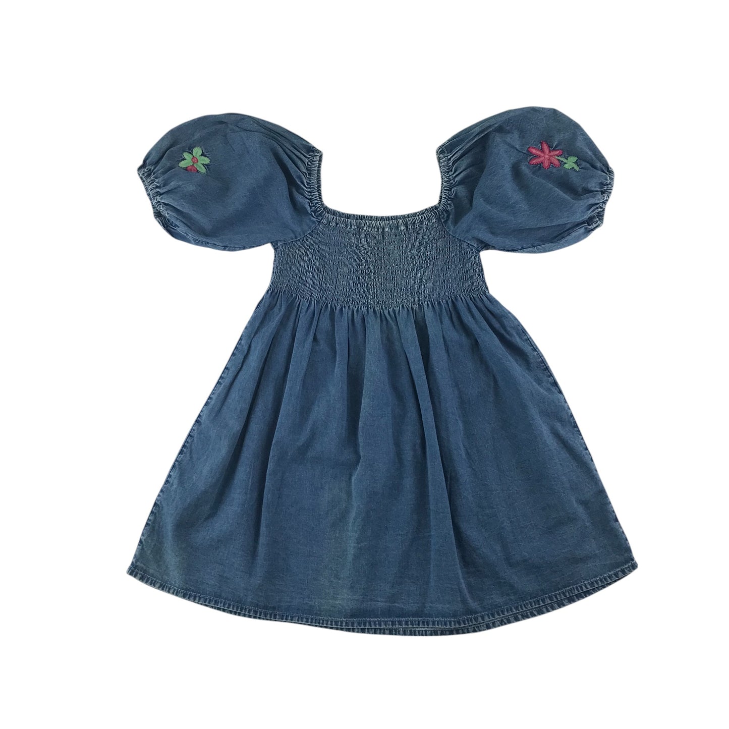 Next dress 7-8 years blue denim with floral embroidery cotton