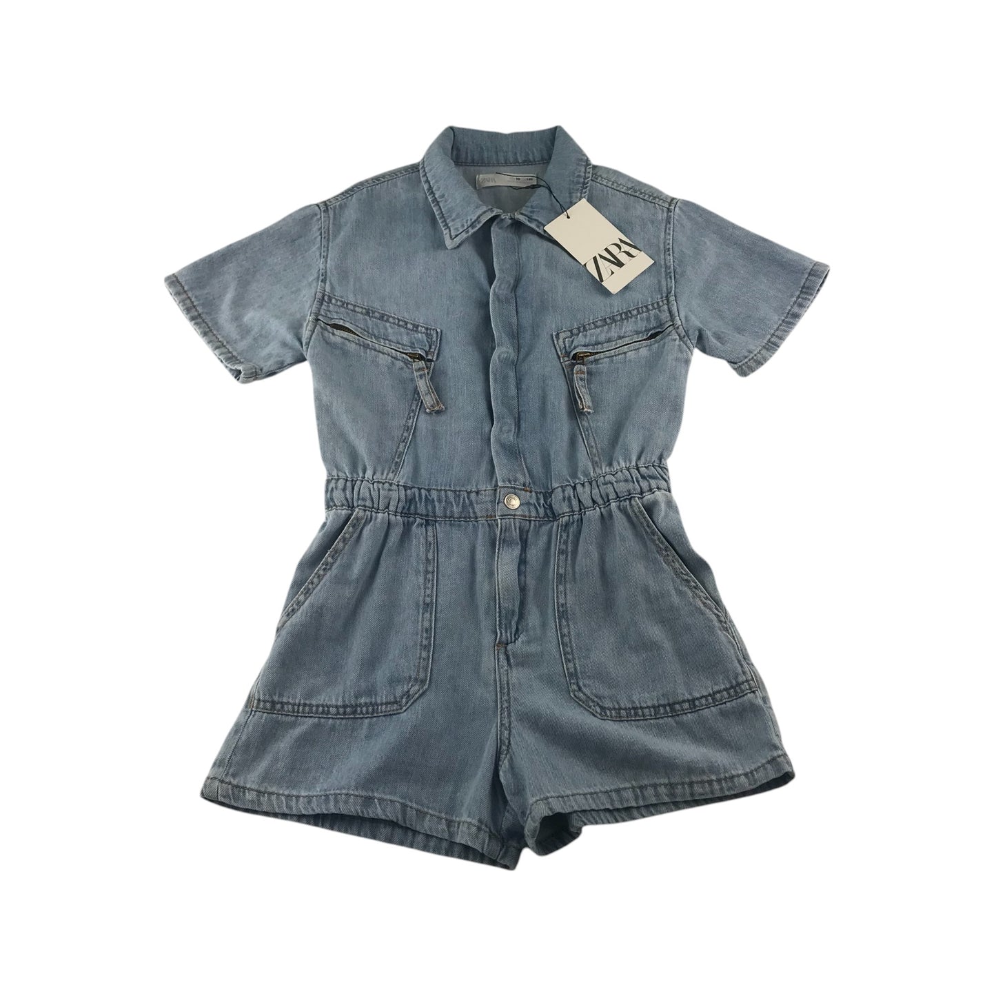 Zara playsuit 9-10 years blue plain denim button up cotton