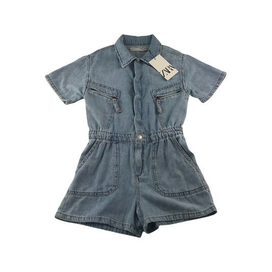 Zara playsuit 9-10 years blue plain denim button up cotton