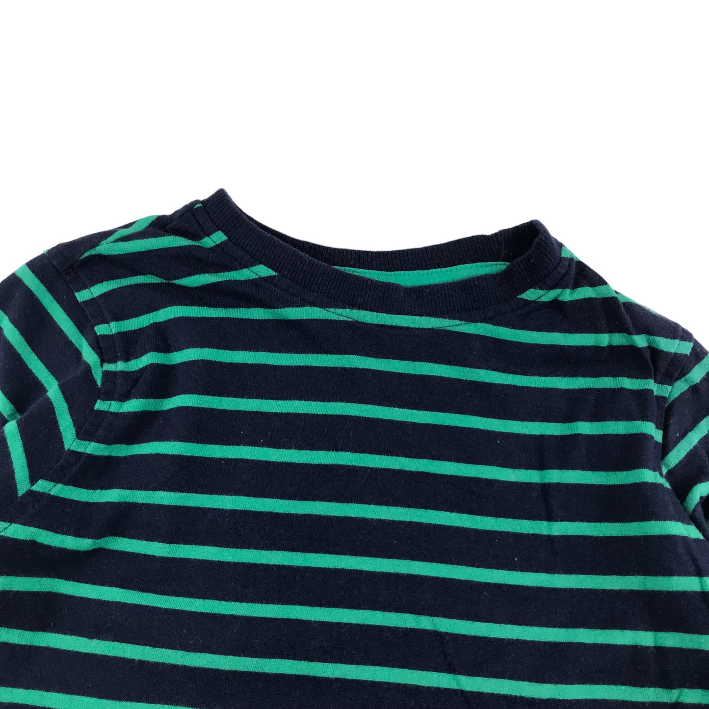 George T-shirt Age 5 Navy Green Stripy Long Sleeve Cotton