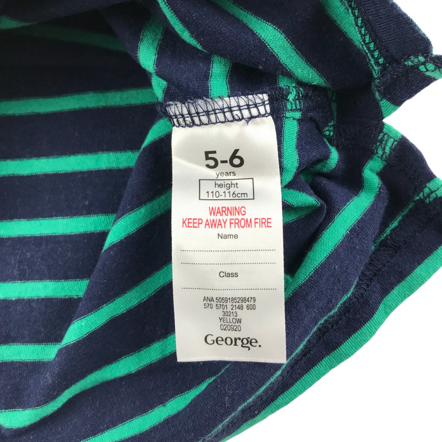 George T-shirt Age 5 Navy Green Stripy Long Sleeve Cotton