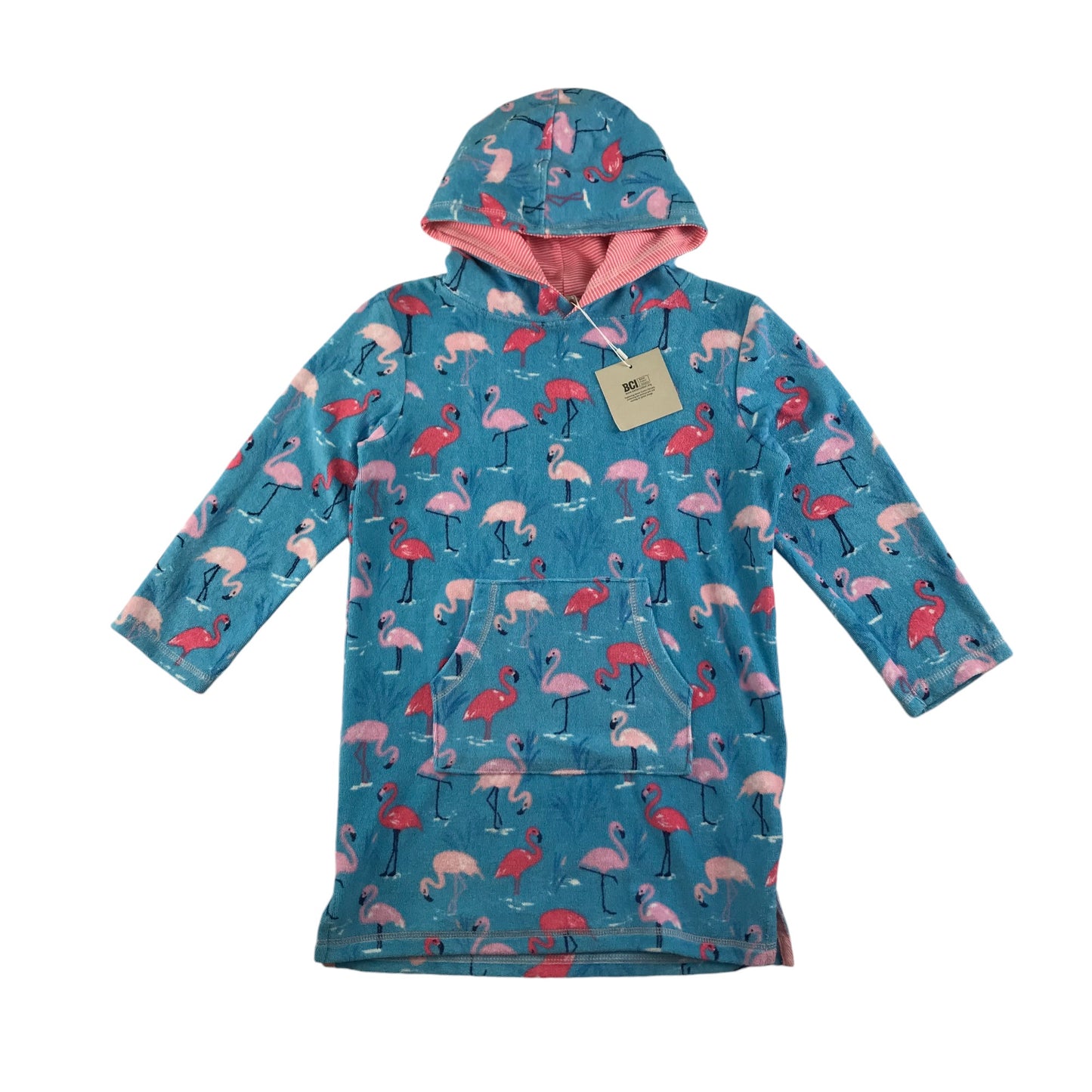 John Lewis blanket hoodie 6-7 years blue flamingo graphic print