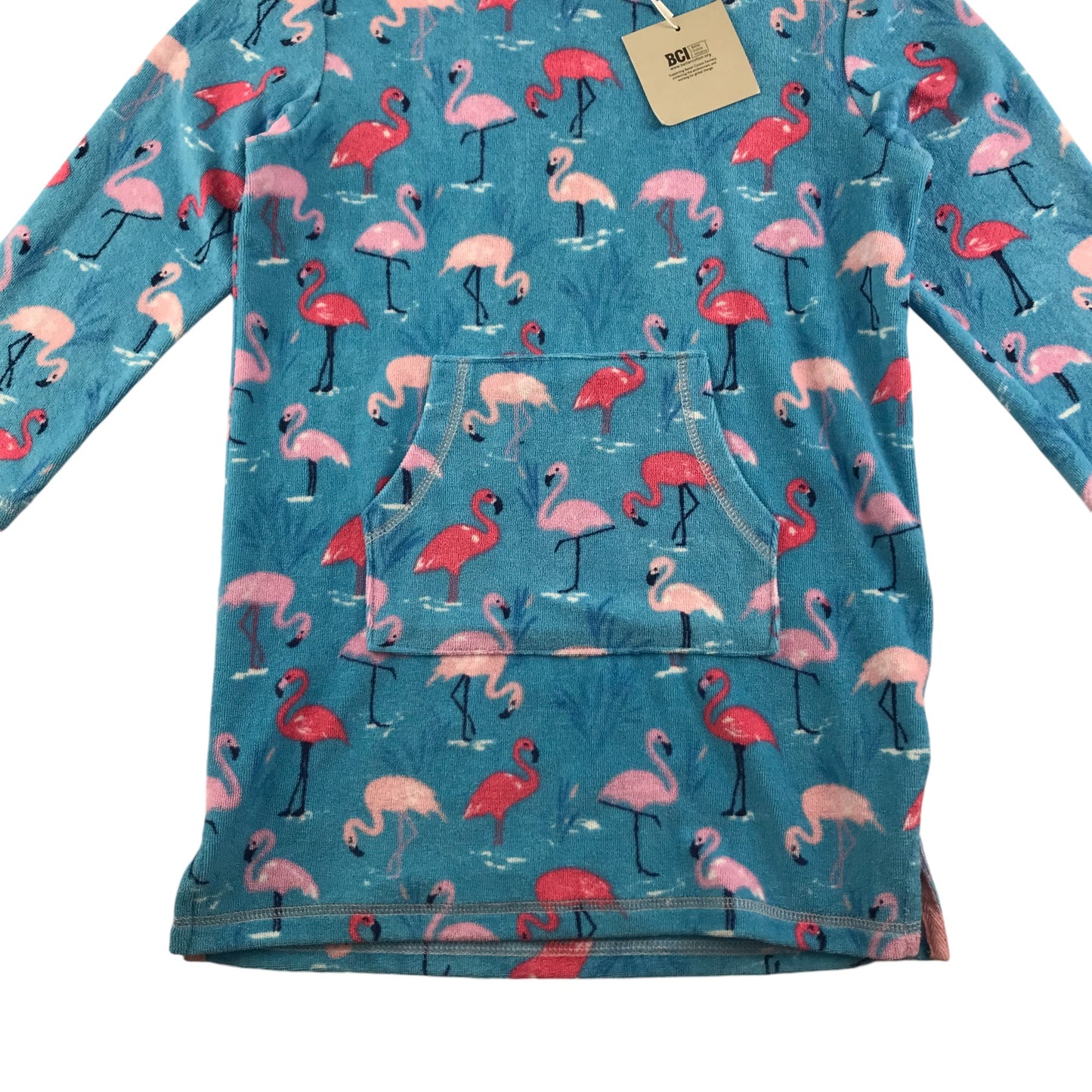 John Lewis blanket hoodie 6-7 years blue flamingo graphic print