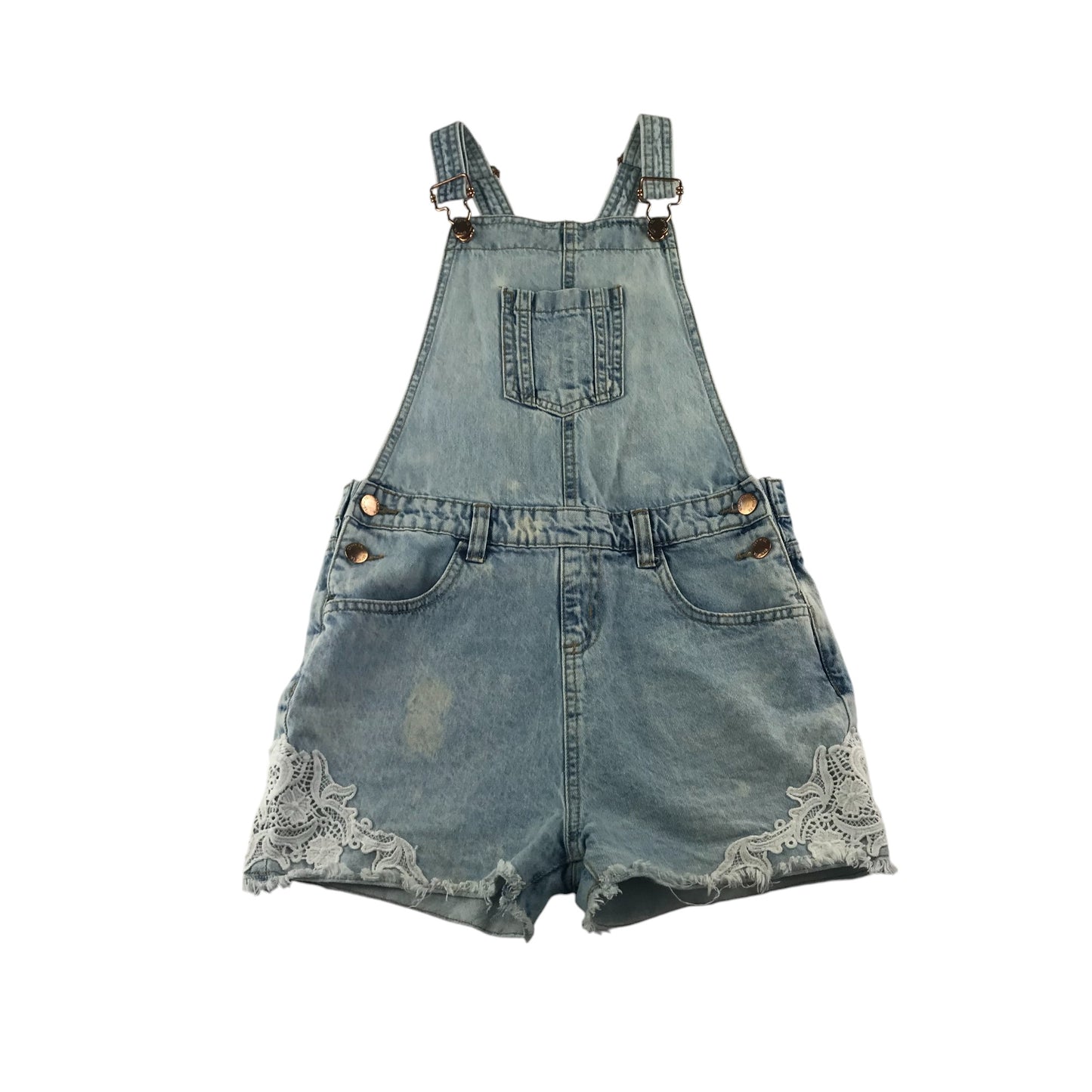 Primark dungaree shorts 10-11 years blue washed denim plain cotton